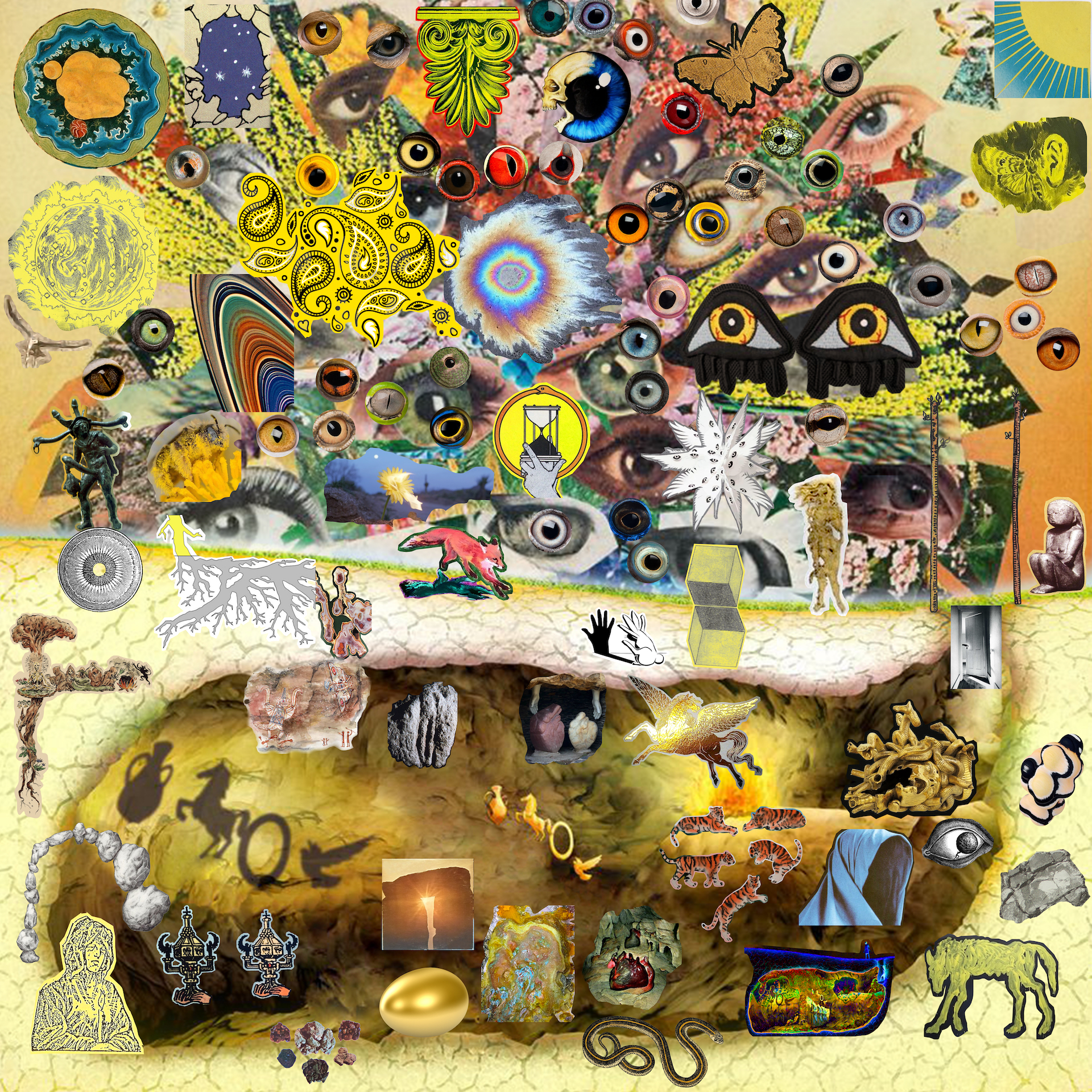 bouquet of eyes cave formerly known as plato's cover collage yellow